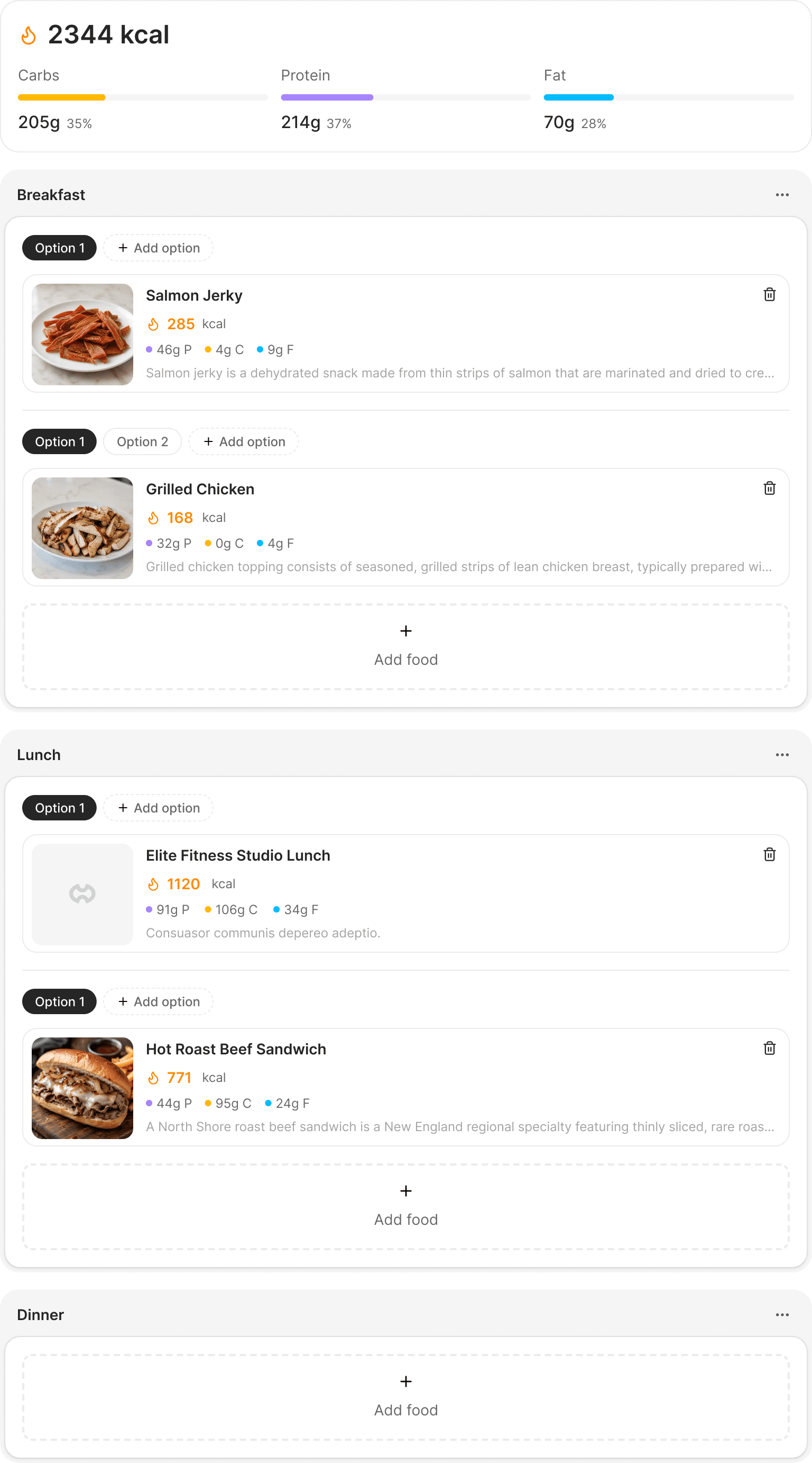 Straton meal plan with per-meal options and full macro breakdown