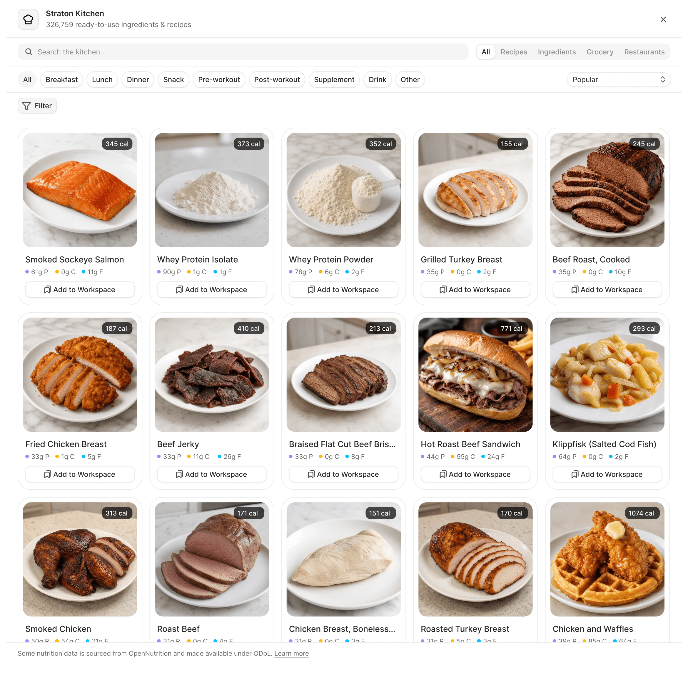 Straton Kitchen library with over 300,000 ready-to-use ingredients and recipes